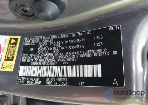 2015 Toyota Highlander Limited V6 z USA, uszkodzony, nr VIN 5TDYKRFH6FS046677